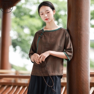 衣徒亚麻高端茶服茶艺师服装女夏斜襟居士服女款佛系禅意女装禅服