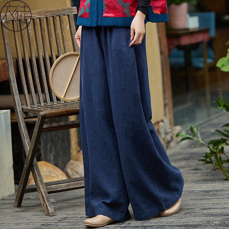秋冬黑色棉麻阔腿裤2025新款
