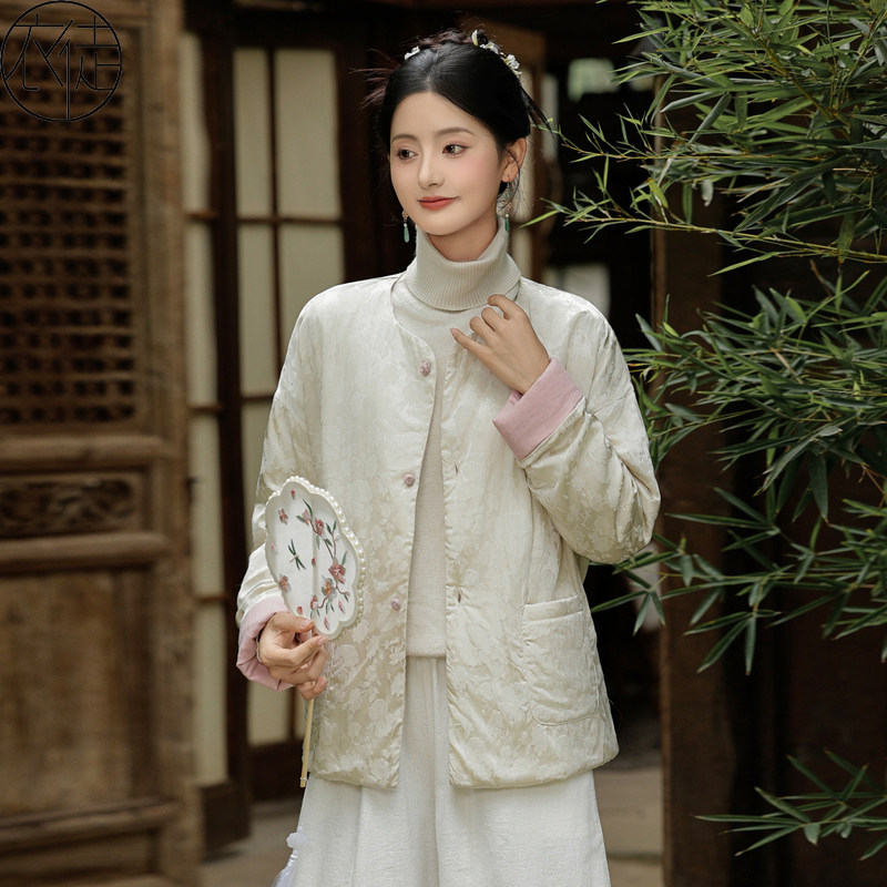 2025新中式轻国风女装年轻款宋锦上衣高级感棉服秋冬中国风外套