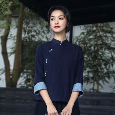 棉麻禅服中式春秋茶服茶艺师服装