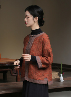 新中式棉袄过年唐装亚麻茶服棉服