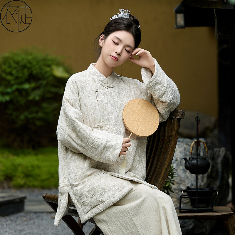 厚茶服冬装套装新中式棉服女款2025新款高级禅服亚麻禅意佛系女装