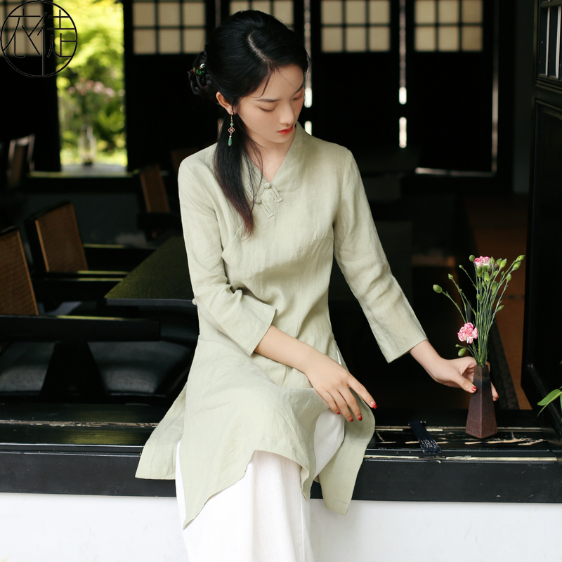 棉麻茶艺师唐装佛系禅意女装