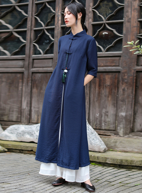 中国风唐装女装禅服中式盘扣上衣夏素衣茶艺师服装茶服女佛系衣服