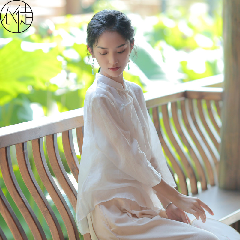 年轻款唐装中国风新中式上衣茶服茶艺师服装女夏装居士服禅修服