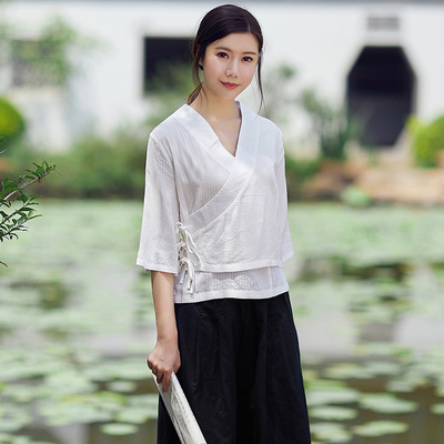 禅服夏茶文艺改良交领上衣中国