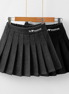 女童百褶裙短裙2025秋冬新款韩版儿童学院风女孩冬季毛呢半身裙