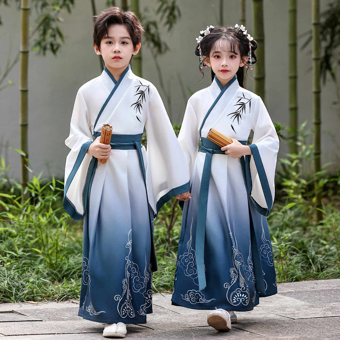 儿童国学汉服男童古装中国风服装女童新款书童小学生三字经演出服