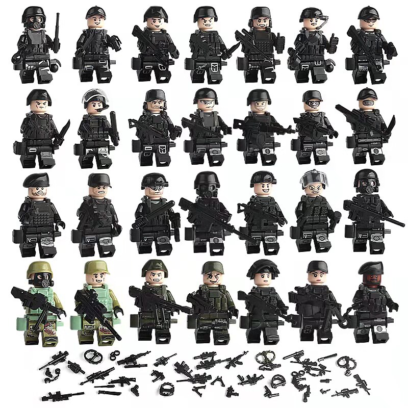 中国军事积木人仔特警飞虎队士兵人偶特种兵武器男孩拼装玩具模型图片