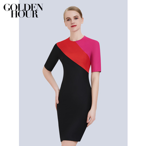 空姐制服职业装女夏拼接撞色连衣裙空乘面试高端前台主持人工作服