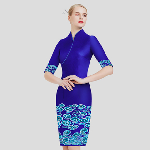 中式国风旗袍职业连衣裙女售楼部前台茶楼迎宾礼仪接待工作服