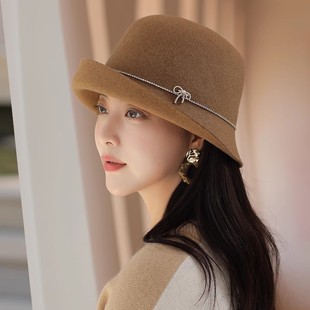 法式帽子女秋冬2025新款时尚礼帽女大头围羊毛呢帽日系渔夫帽女士