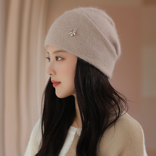 帽子女2025新款时尚潮流秋冬季保暖护耳套头帽高级感防风针织帽女
