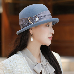 法式帽子女秋冬季2025新款羊毛呢渔夫帽赫本风休闲时尚显脸小礼帽