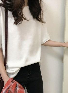 纯棉纯白色短袖t恤女2024新款夏季黑色宽松半袖内搭大版体恤上衣