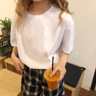纯棉短袖t恤女2025春夏季新款韩版宽松中长款纯色半袖体恤上衣ins
