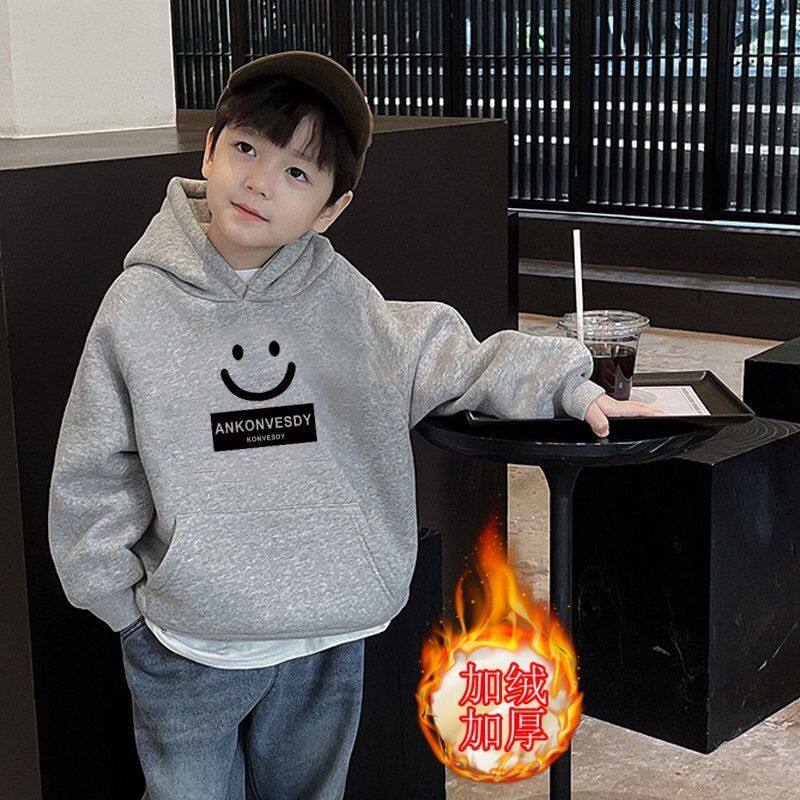 儿童连帽卫衣加绒加厚一体新款秋冬洋气韩系休闲百搭套头宽松上衣