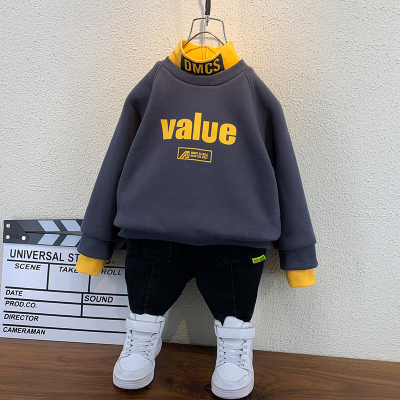 男童卫衣加绒秋冬洋气保暖套装