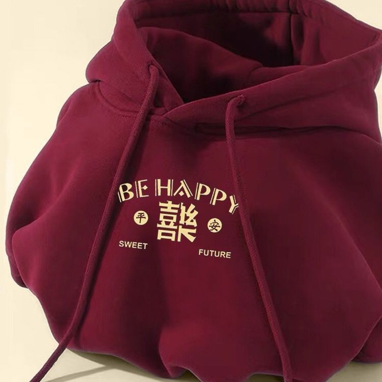 女童男童连帽卫衣秋冬加绒一体绒喜庆宝宝酒红色宽松外套加厚上衣