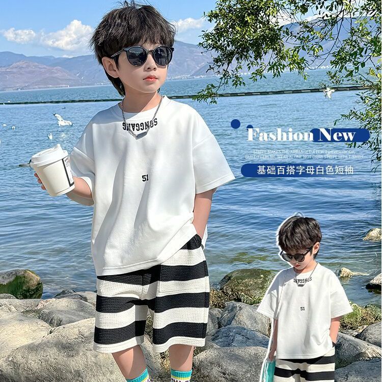 2025新款男童夏季套装儿童韩版夏装半袖男孩帅气五分裤休闲两件套