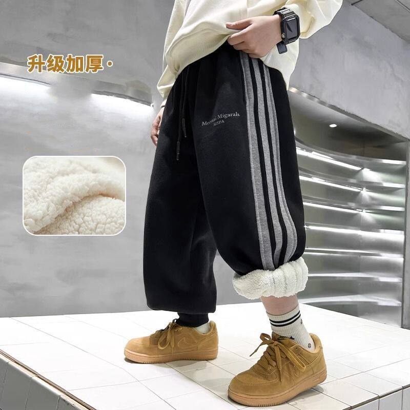 男童加绒加厚裤子秋冬款2026新款儿童冬季一体绒男孩大童保暖卫裤