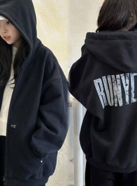女童加绒加厚外套2026新款秋冬装儿童韩版洋气连帽上衣春秋开衫潮