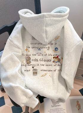 洋气韩版卡通小狗连帽卫衣女童春秋冬新款中大童学生爆款加绒上衣