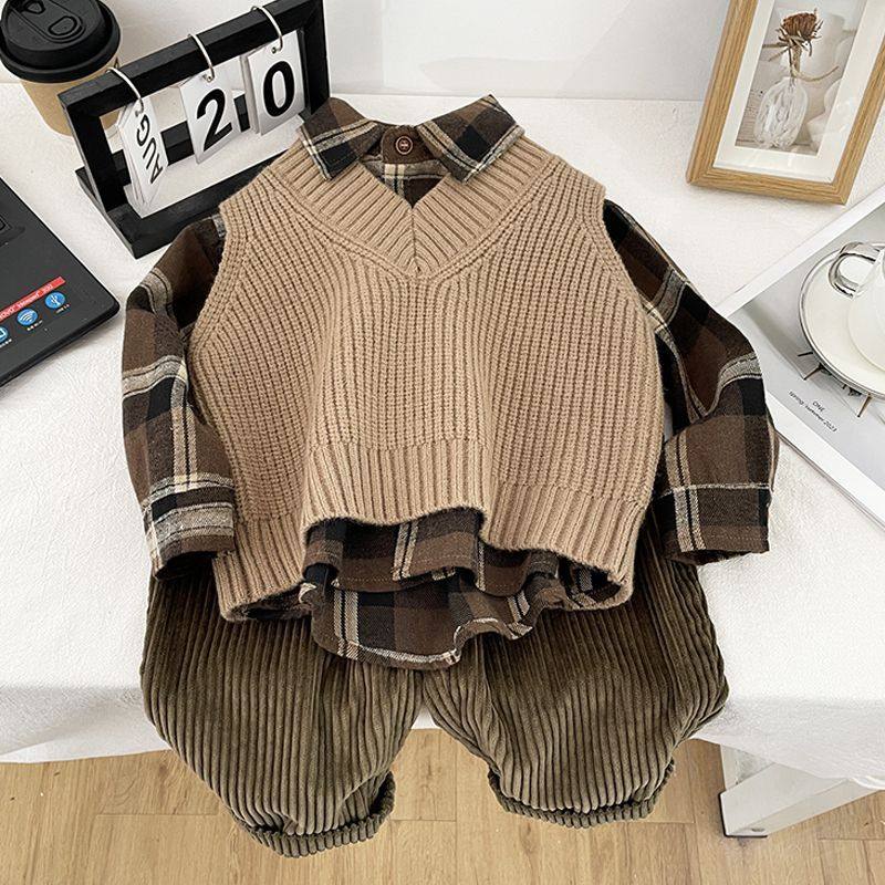 男童春装套装2026新款儿童韩版马甲三件套男孩宝宝洋气春季衣服潮