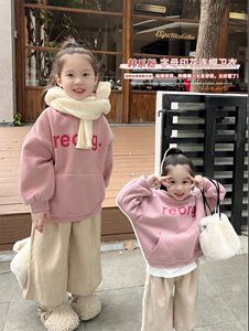 女童加绒套装2024新款炸街网红洋气秋冬装儿童宝宝加厚卫衣两件套