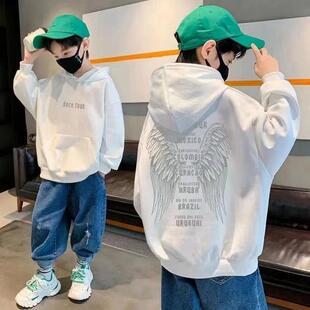 男孩卫衣连帽中大童时尚帅气百搭外套加绒打底衫上衣服潮流秋冬季