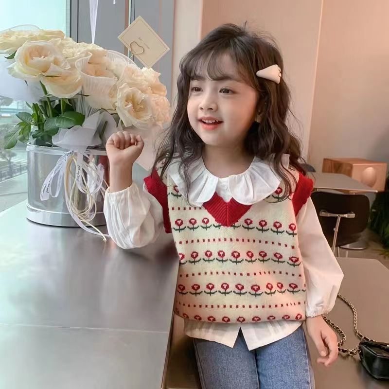 女童针织背心2025新款秋冬外穿儿童毛衣开衫宝宝套头加厚马甲上衣