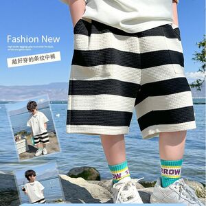 男童裤子夏装2026新款儿童帅气时髦条纹五分裤男孩夏季宽松短裤潮