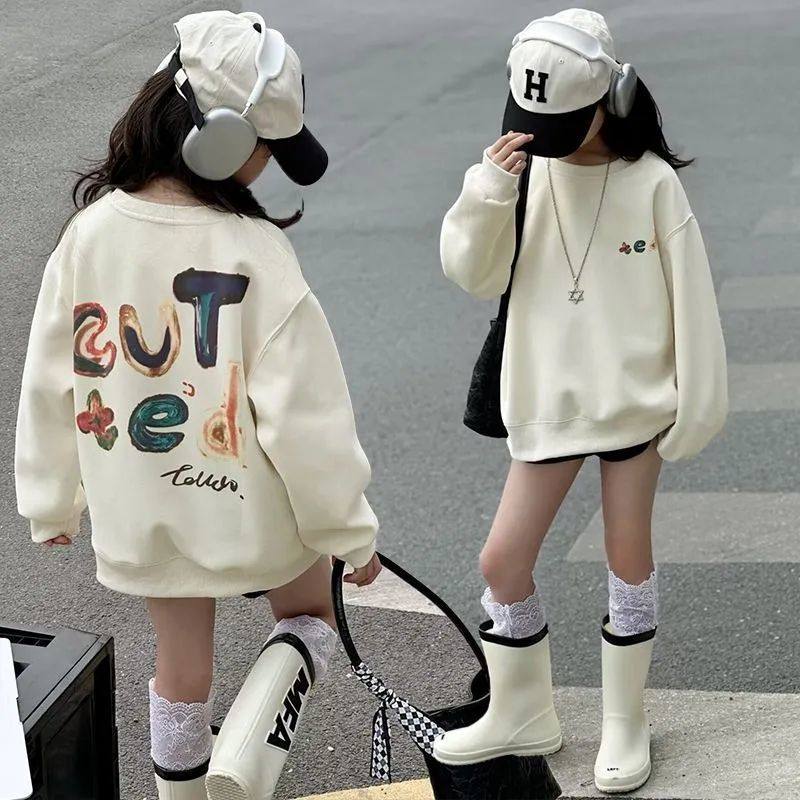 儿童潮流上衣女童装卫衣无帽2026新款加绒加厚春秋冬百搭圆领卫衣