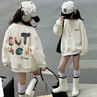 儿童潮流上衣女童装卫衣无帽2026新款加绒加厚春秋冬百搭圆领卫衣