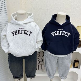 潮 秋冬童装 儿童连帽卫衣2025男童新款 加绒中大童洋气百搭上衣韩版