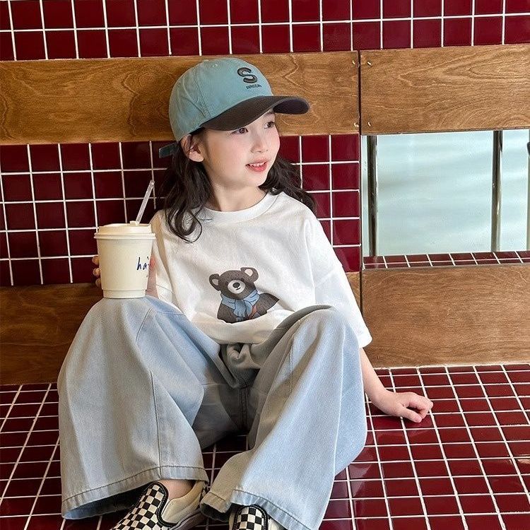 2025夏季新女童纯棉短袖T恤卡通洋气儿童中大童网红ins风半袖上衣