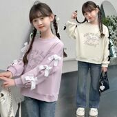 长袖 女童蝴蝶结卫衣秋装 韩版 儿童洋气宽松女孩春秋装 上衣 2026新款