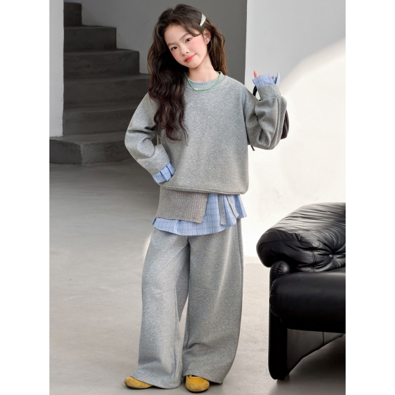 女童超好看运动套装春装2026新款大童假两件卫衣长裤高级感两件套