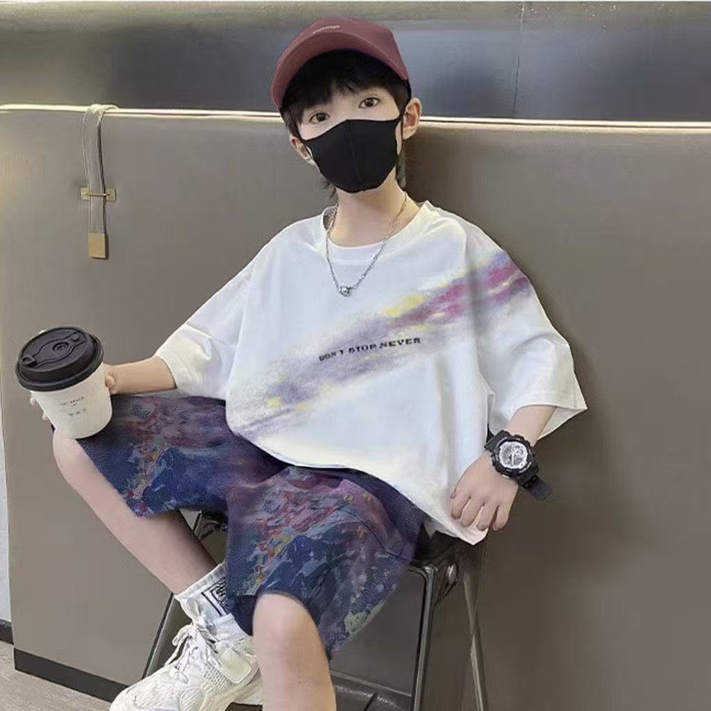 痞帅男童套季薄款2026新款儿童夏装短袖运动服中大童夏款两件套酷