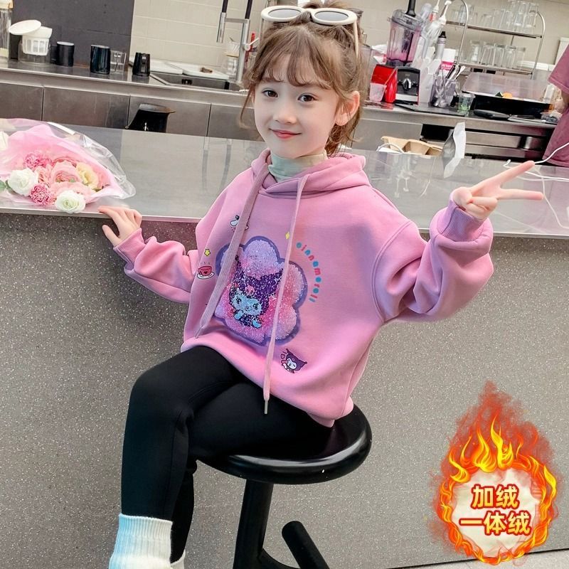 儿童洋气女孩秋冬加厚连帽上衣