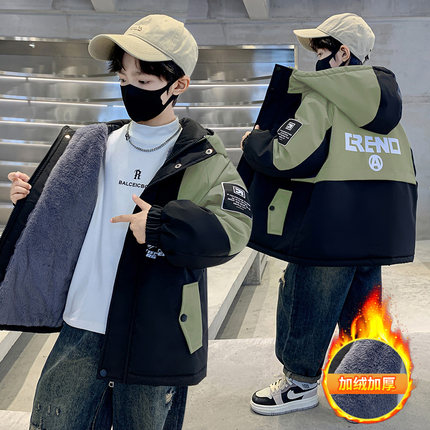 儿童装男童加绒外套风衣2025新款中大童冬装加厚男孩派克服棉衣潮