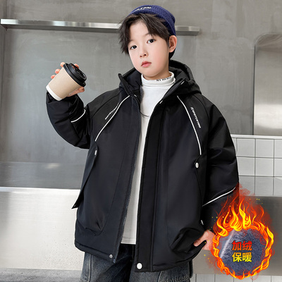 男童冬季2025新款加厚连帽外套
