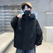 潮 连帽夹棉冲锋衣春装 男童风衣外套2026新款 中大童帅气时髦秋冬季