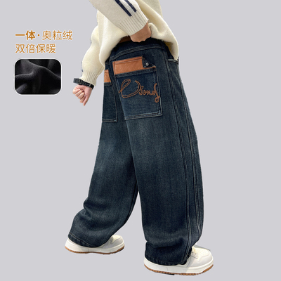 男童牛仔裤秋冬款2025新款加绒厚