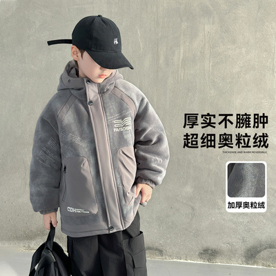 儿童加绒外套男童2025新款毛毛衣