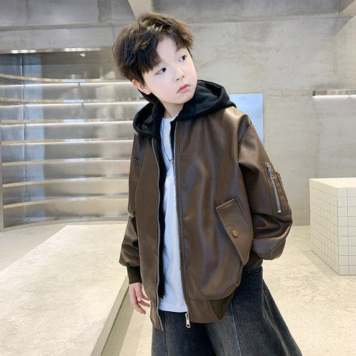 男童洋气酷帅春装皮衣外套春秋款