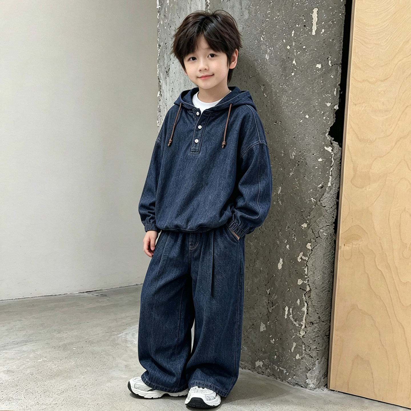男童春秋装套装2026新款牛仔套头外套深色中大儿童秋季直筒裤洋气