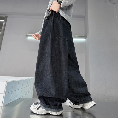 男童牛仔弯刀裤春秋宽松深色