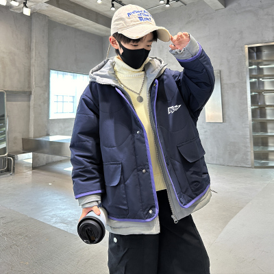 男童冬季棉衣外套2025新款洋气中大童冬装假两件时髦痞帅羽绒棉服
