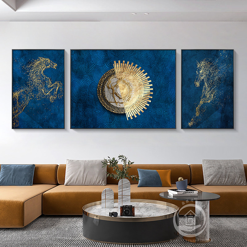 马到成功大气三联壁画轻奢现代抽象客厅装饰画沙发背景墙高档挂画,家居饰品,现代装饰画,淘宝优惠券,粉丝福利购,淘宝优惠卷